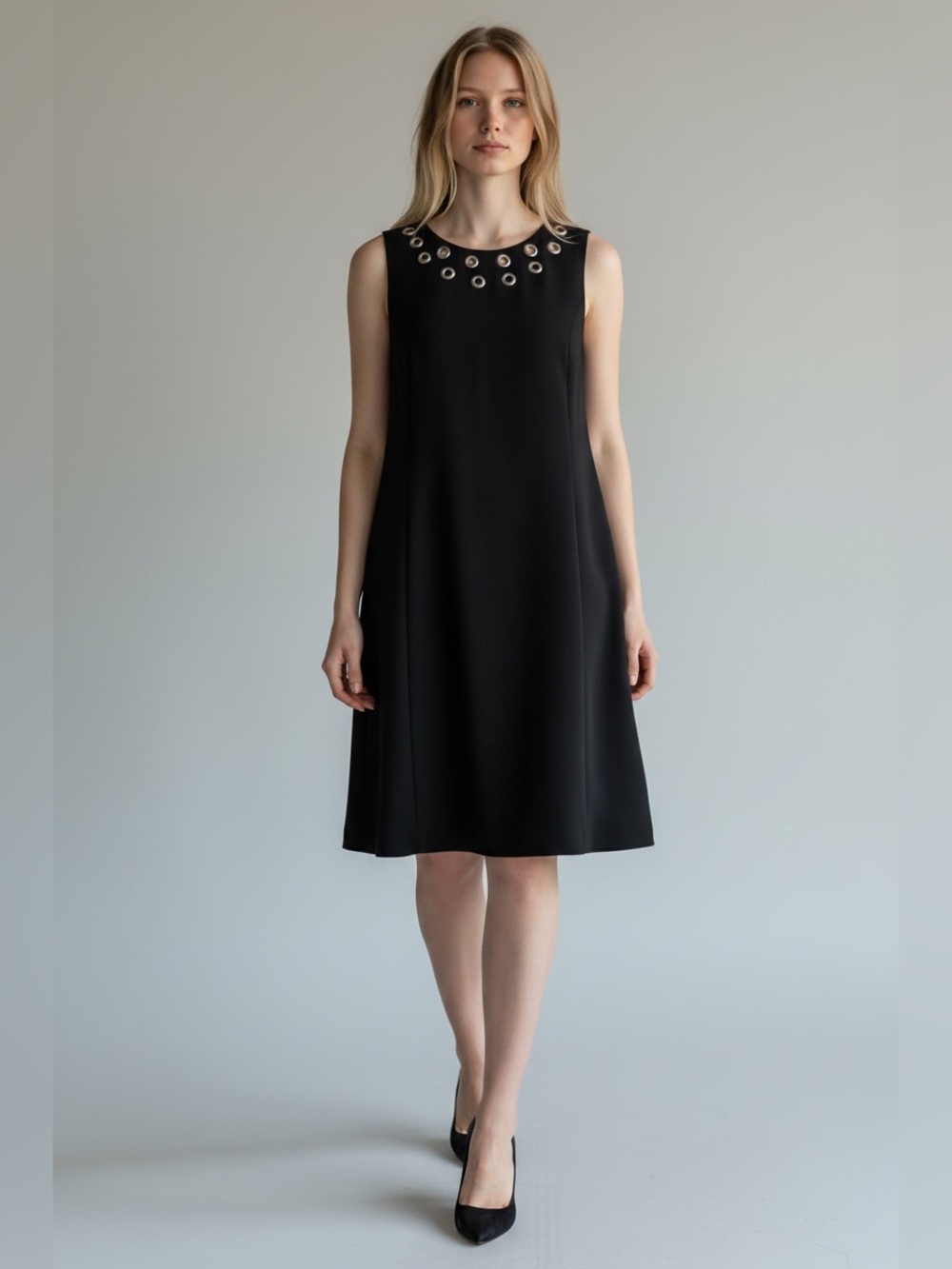 Doncaster Collection Black Shift Dress Size 12 Rivet Neckline